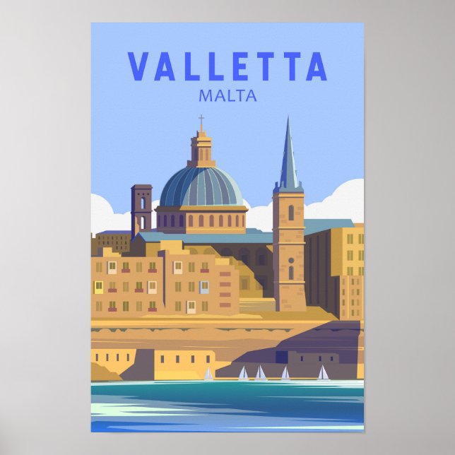 Poster Valletta Malta Viagem Vintage Art (Frente)