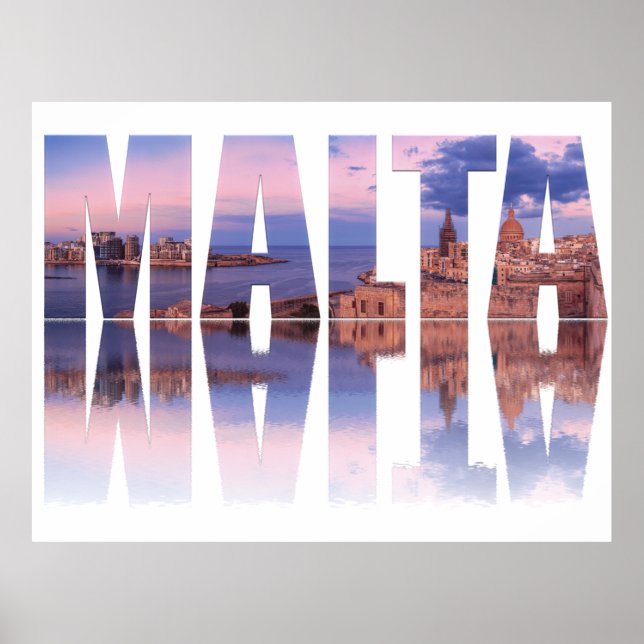 Poster Valletta old town and harbor Malta text reflection (Frente)