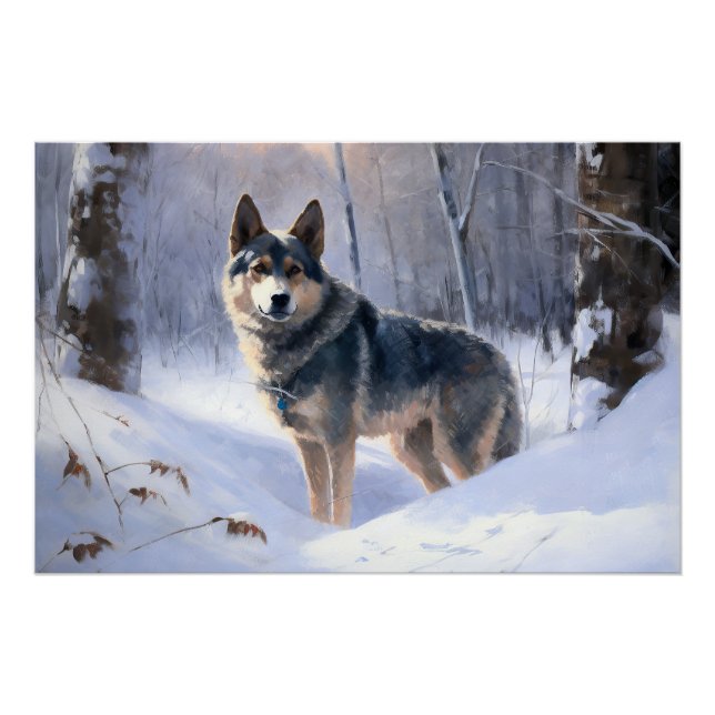 Pôster Vallhund Sueco Deixe Nevar Natal (Frente)