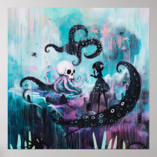 Poster Valor da Matriz de Arte AI do Gótico Octopus Witch