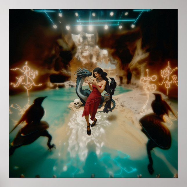 Poster Valor da Matriz de Arte AI Witchy do Caveira abstr (Frente)