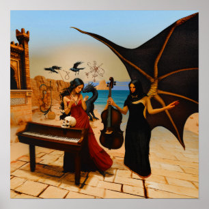 Poster Valor da Matriz de Arte AI Witchy do Caveira abstr