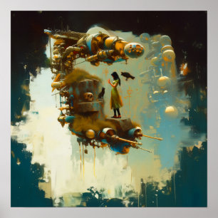 Poster Valor de Matriz de Arte AI do Cat Raven Witchy do