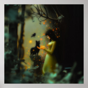 Poster Valor de Matriz de Arte AI Witchy de Gato Verde de