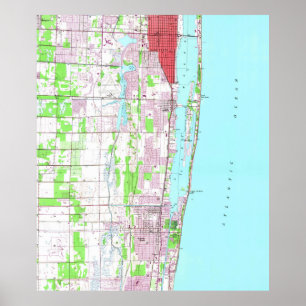 Poster Valor do lago vintage & praia FL Mapa de Boynton