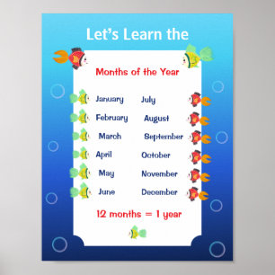 Poster Vamos Aprender os Meses do Ano Cartaz para Criança
