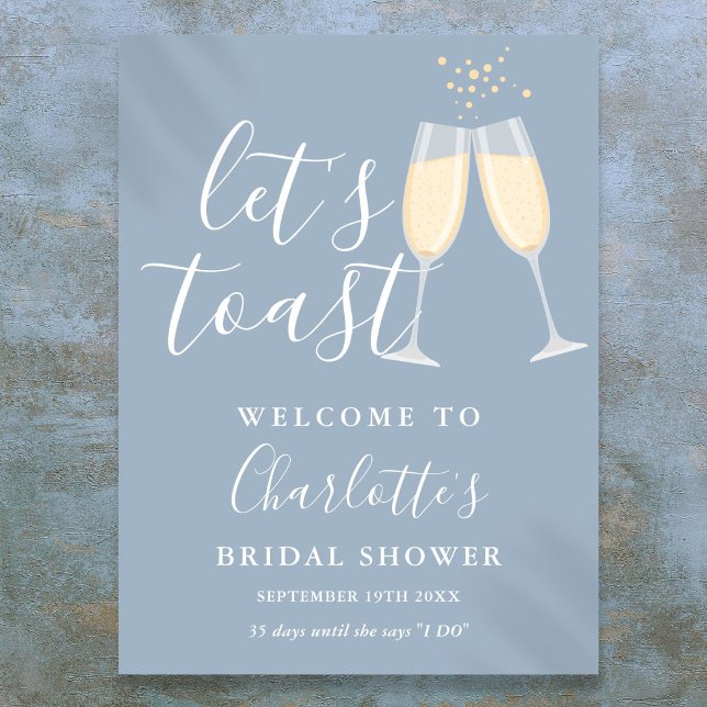Poster Vamos Brindar Sinal de Boas-Vindas de Chá de Noiva (Let's Toast Bridal Shower Dusty Blue Welcome Sign)