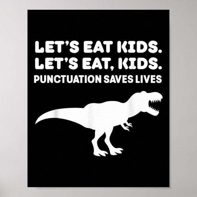 Poster Vamos Comer Crianças Dinossauro T-rex Dino Pontuaç (Frente)