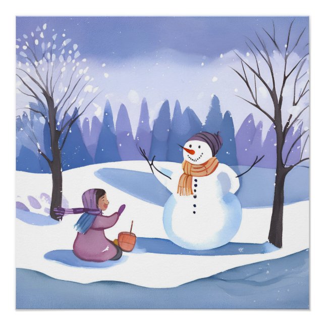 Pôster Vamos Construir um Boneco de Neve | Pintura de Inv (Frente)