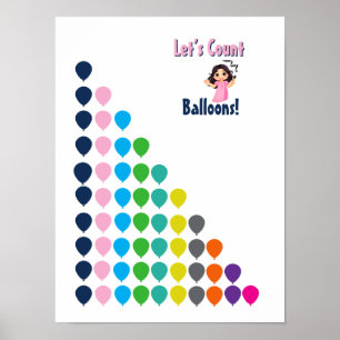 Poster Vamos Contar Balões! Aprendizado de Números Colori
