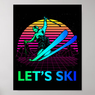 Poster Vamos esquiar colorido vintage 90s 80s esqui inver