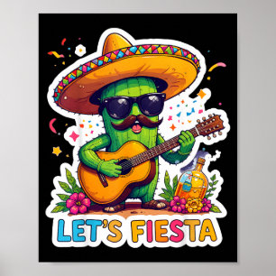Poster Vamos festejar cinco de maio cacto mexicano engraç