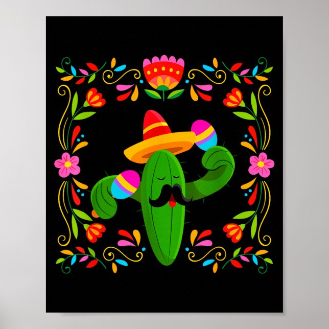 Poster Vamos festejar cinco de maio com cacto de guitarra (Frente)