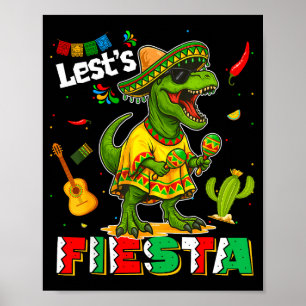Poster Vamos festejar o dino trex mexicano cinco de maio
