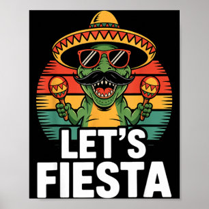 Poster Vamos festejar sombrero dinossauro maracas cinco d