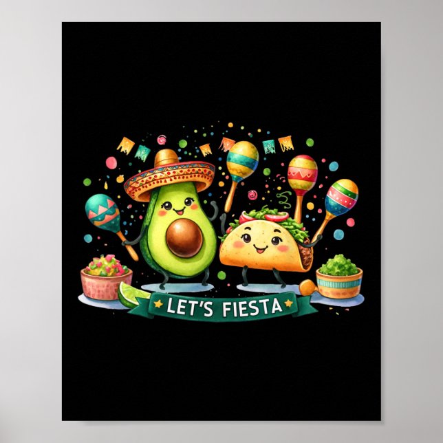 Poster Vamos Fiesta Taco Avocado Funny Cinco De Mayo Mexi (Frente)