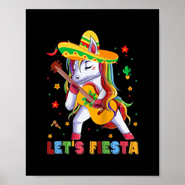 Poster Vamos Fiesta Unicorn Guitar Funny Cinco de Mayo (Frente)