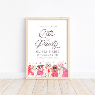Poster Vamos Meninas Pawty Rosa Puppy Aniversário Sinal d