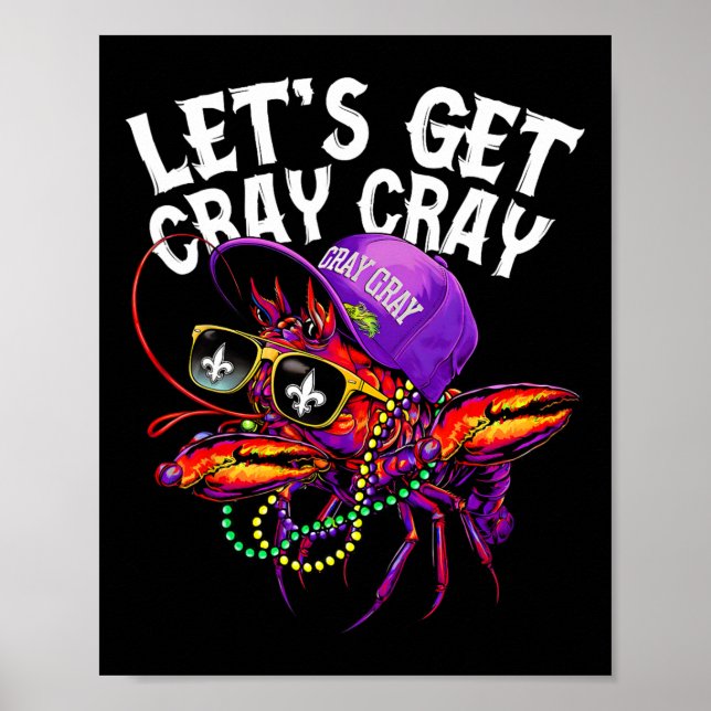Poster Vamos Obter Cray Dabbing Crawfish Mardi Gras Men W (Frente)