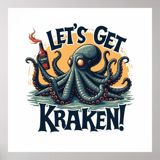 Poster Vamos Obter Octopus De Bebendo De Rum Funny Kraken (Frente)