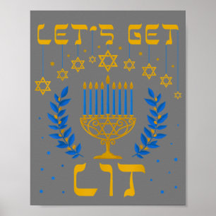 Poster Vamos Sai Hanukkah Camisa Judia Menorah