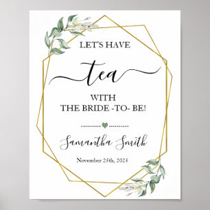 Poster Vamos tomar chá com a noiva verde dourado casament