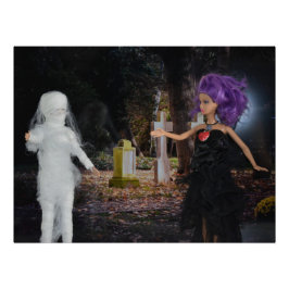 Pôster Vampiro e mamãe na caça. Dia das Bruxas