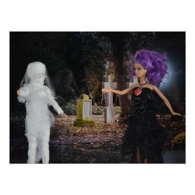 Pôster Vampiro e mamãe na caça. Dia das Bruxas (Frente)