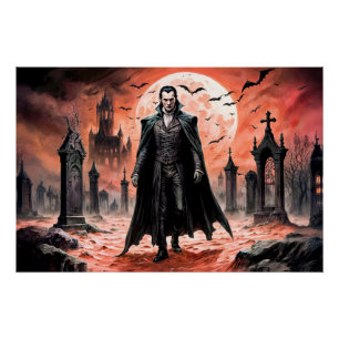 Pôster Vampiro em cemitério de lua