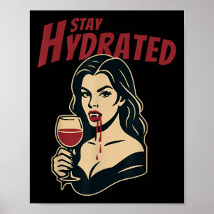 Poster Vampiro Retro Pin-up Fique Hidratado Humor Gótico