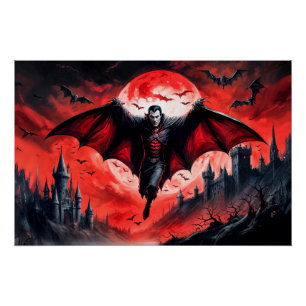 Pôster Vampiro Voando Sobre O Castelo Assombrado