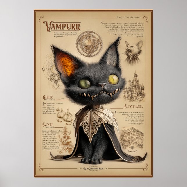 Poster Vampurr: Vampire Cat Bestiary Illustration (Frente)
