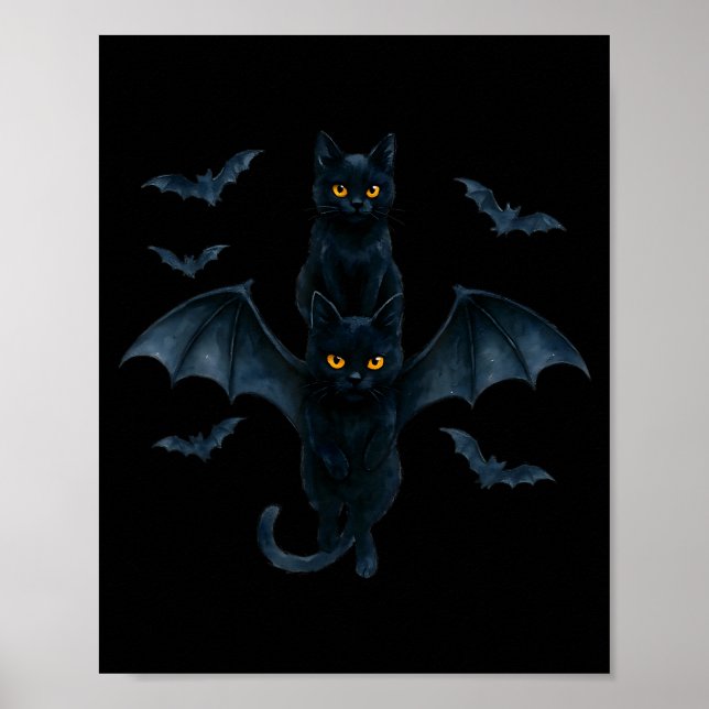 Poster Vamre Cat With Bat Wings _ Cute Soky Halloween Des (Frente)