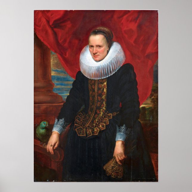 Poster Van Dyck - Retrato De Uma Mulher Com Seu Papagaio (Frente)
