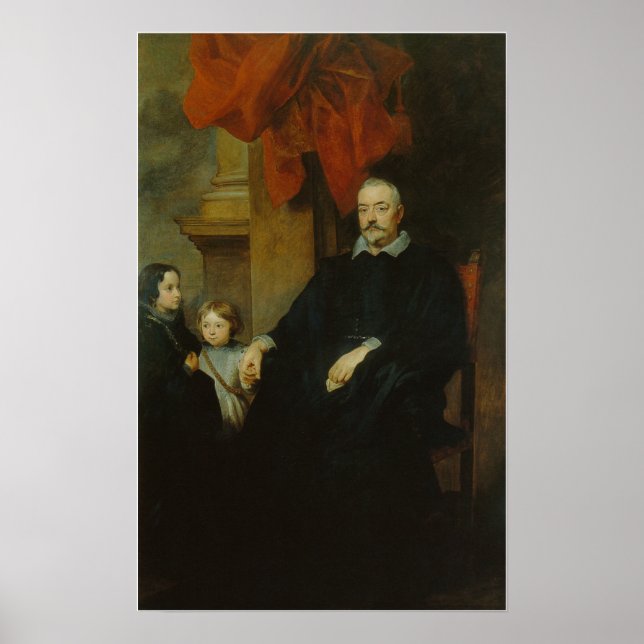 Poster Van Dyck - Um Cavalheiro Genovês Com Duas Crianças (Frente)