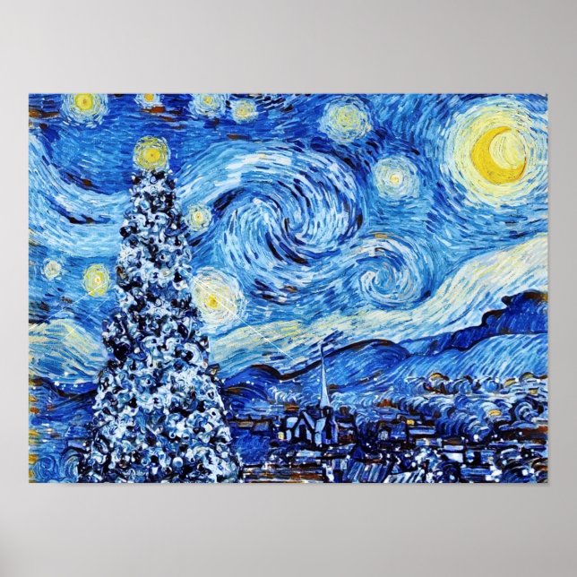 Poster Van Gogh - A Noite Estrelada - Pos de Natal Branco (Frente)
