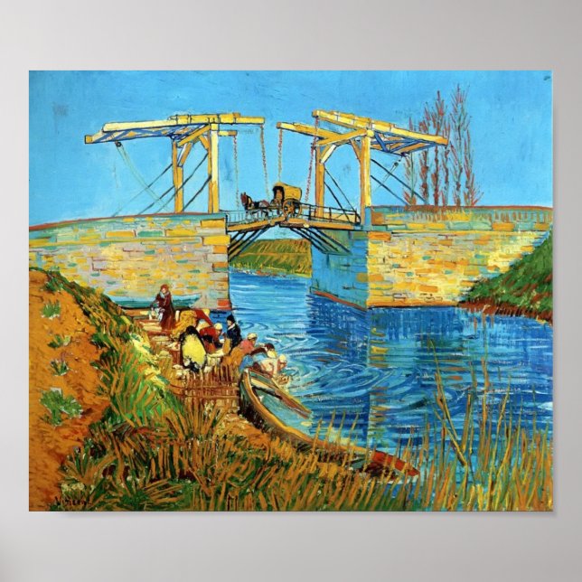 Pôster Van Gogh: A Ponte Langlois em Arles com Mulheres (Frente)