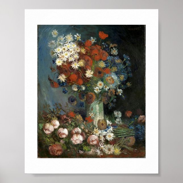 Poster Van Gogh ainda vive com flores e Rosas (Frente)
