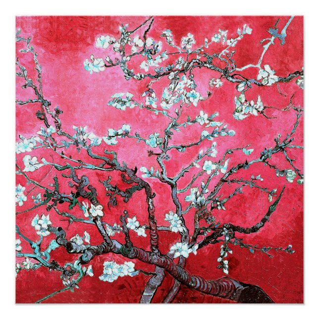 Pôster Van Gogh Almond Blossomo Azul Vermelho (Frente)