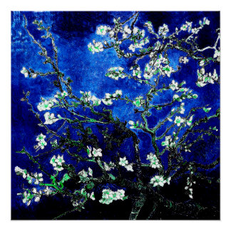 Pôster Van Gogh Almond Blossoms azul verde