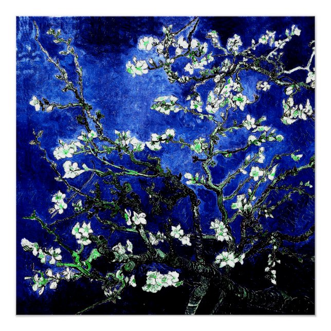 Pôster Van Gogh Almond Blossoms azul verde (Frente)