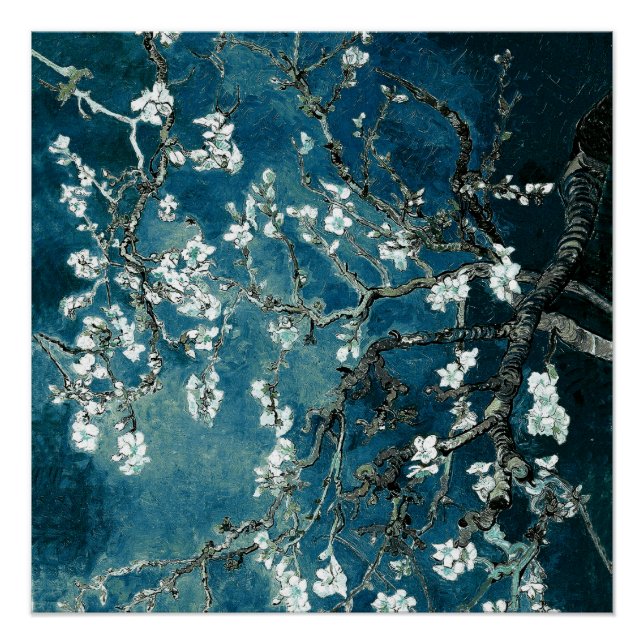 Pôster Van Gogh Almond Blossoms Dark Teal (Frente)
