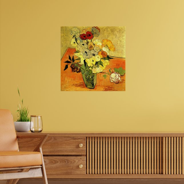 Poster Van Gogh artwork, Japanese Vase with Roses, (Sala de Estar 2)