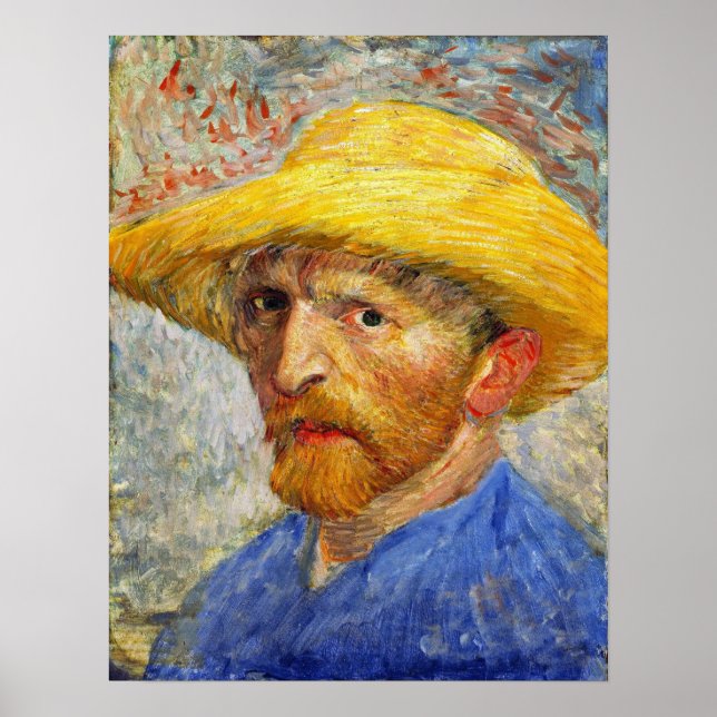 Poster Van Gogh - Autorretrato Com Chapéu De Palha 1887 (Frente)