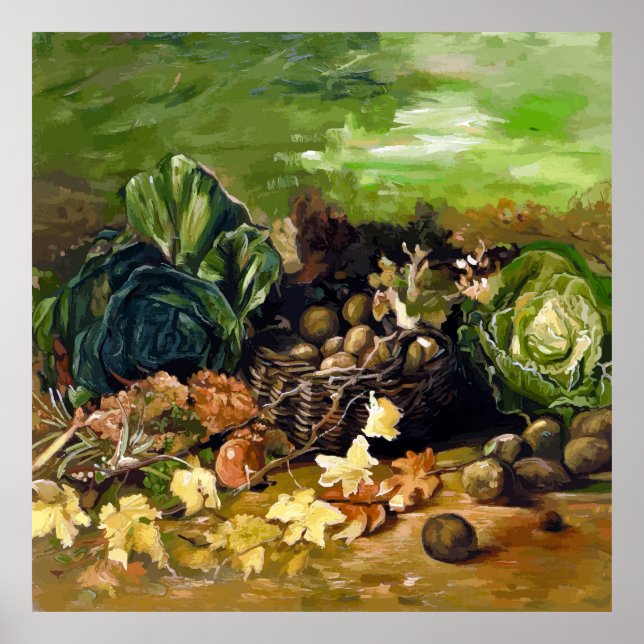Poster Van Gogh Basket of Potatoes, Leaves, Vegetables  (Frente)