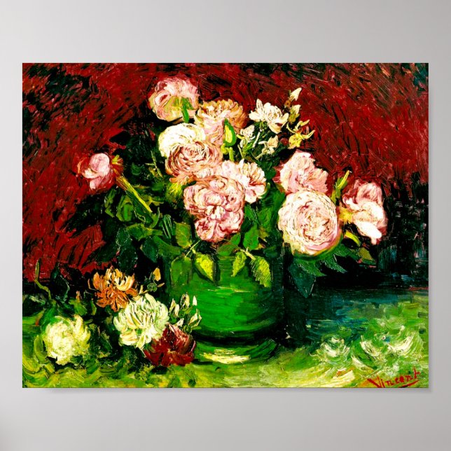 Poster Van Gogh Bowl com Peonies e Rosas (Frente)