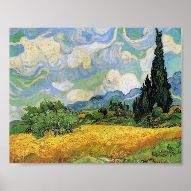 Pôster Van Gogh - Campo de Trigo com Cipras (Frente)