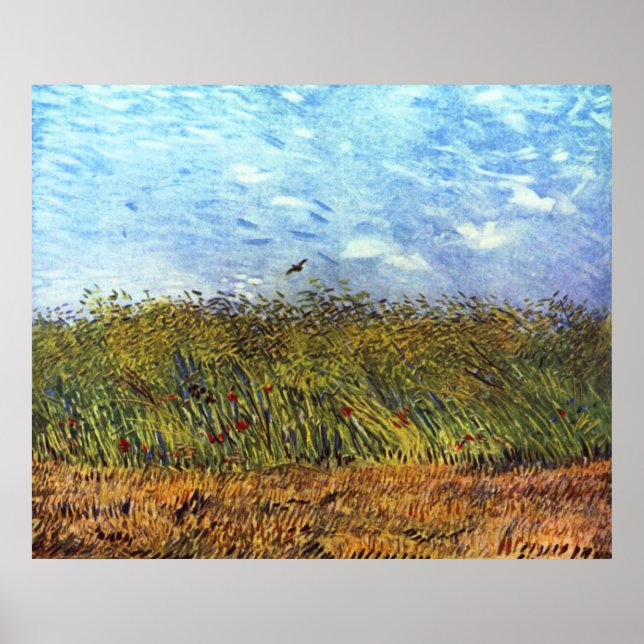 Poster Van Gogh: Campo de Trigo com Poppies e Lark (Frente)