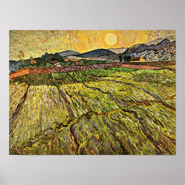 Pôster Van Gogh - Campo fechado com Ascensão Sun (Frente)