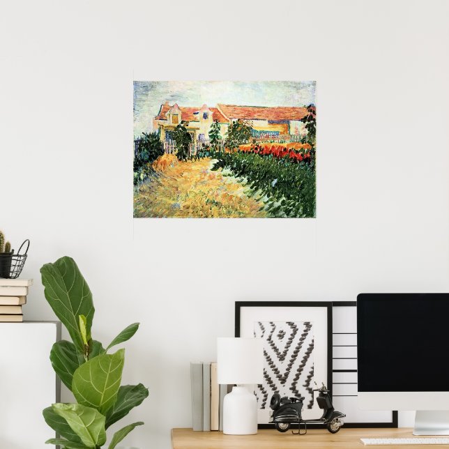 Poster Van Gogh - Casa com Girassóis (Escritório em casa)